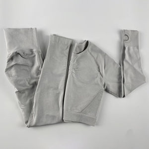 Women’s Seamless Long Sleeve Shirt +High Waist Leggings Set