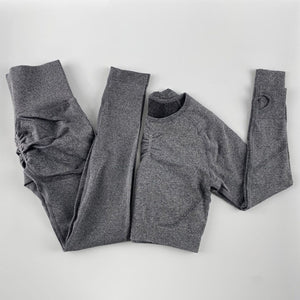 Women’s Seamless Long Sleeve Shirt +High Waist Leggings Set