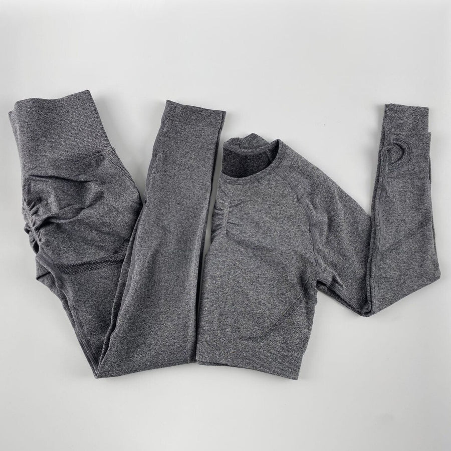 Women’s Seamless Long Sleeve Shirt +High Waist Leggings Set