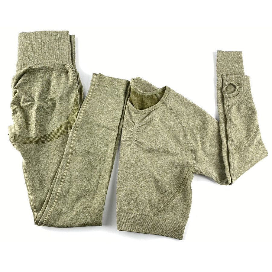 Women’s Seamless Long Sleeve Shirt +High Waist Leggings Set