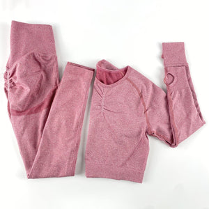 Women’s Seamless Long Sleeve Shirt +High Waist Leggings Set