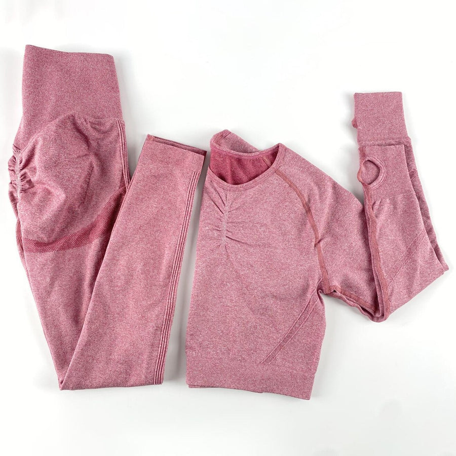 Women’s Seamless Long Sleeve Shirt +High Waist Leggings Set