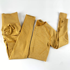 Women’s Seamless Long Sleeve Shirt +High Waist Leggings Set