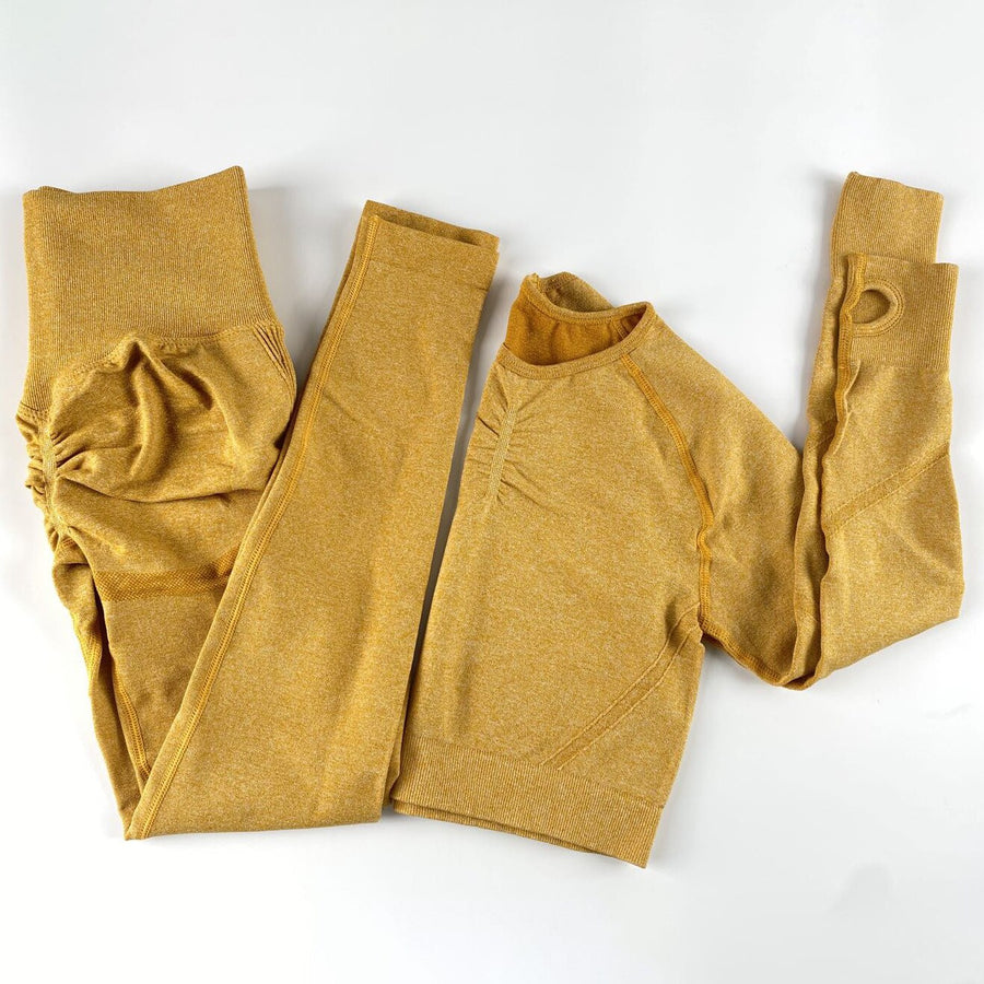 Women’s Seamless Long Sleeve Shirt +High Waist Leggings Set