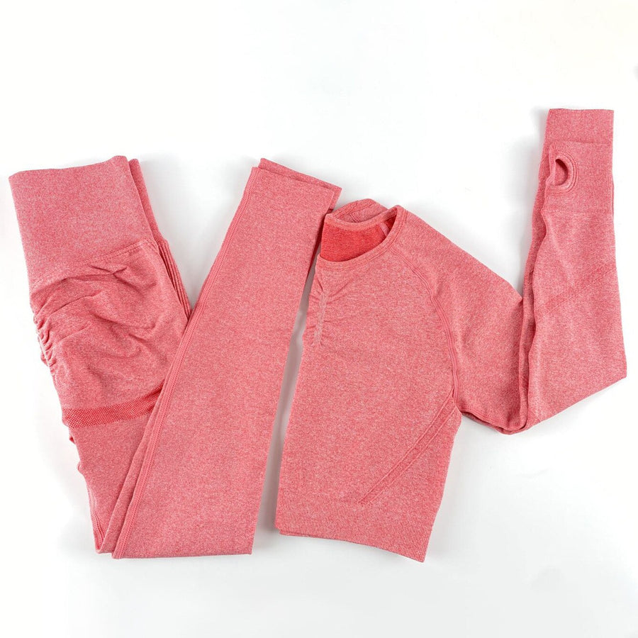 Women’s Seamless Long Sleeve Shirt +High Waist Leggings Set