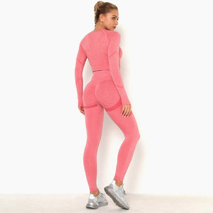 Women’s Seamless Long Sleeve Shirt +High Waist Leggings Set