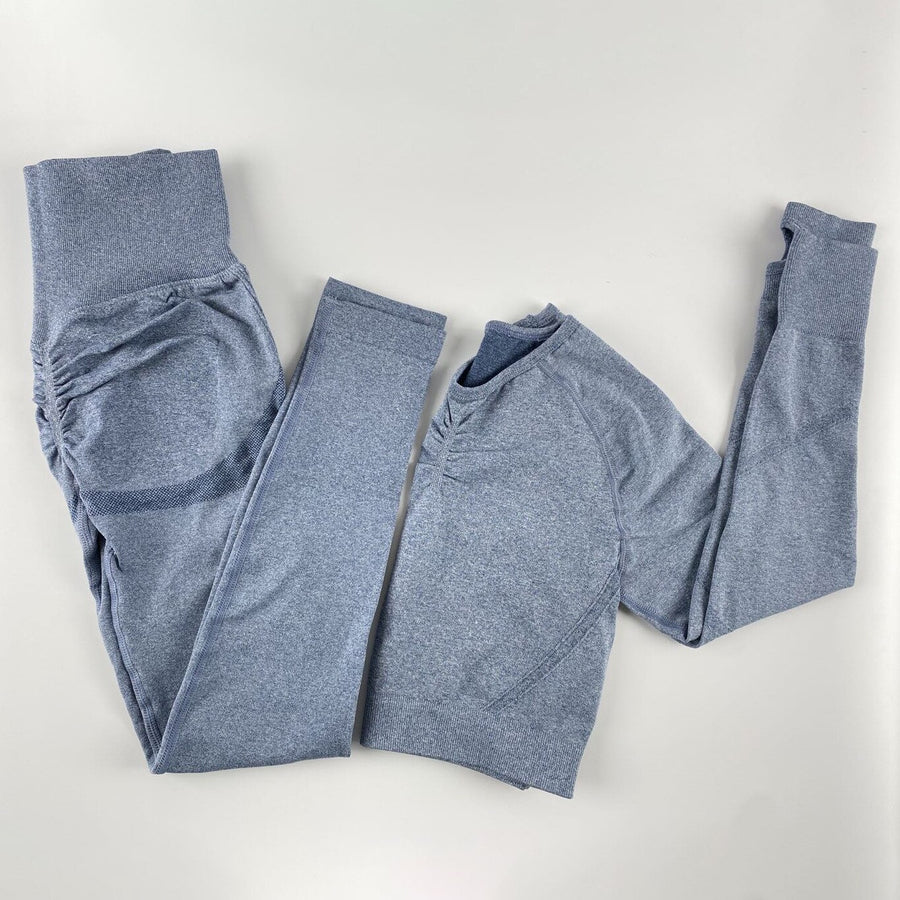 Women’s Seamless Long Sleeve Shirt +High Waist Leggings Set