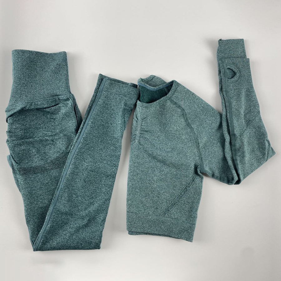 Women’s Seamless Long Sleeve Shirt +High Waist Leggings Set