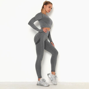 Women’s Seamless Long Sleeve Shirt +High Waist Leggings Set