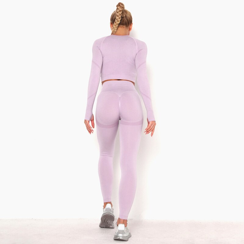 Women’s Seamless Long Sleeve Shirt +High Waist Leggings Set