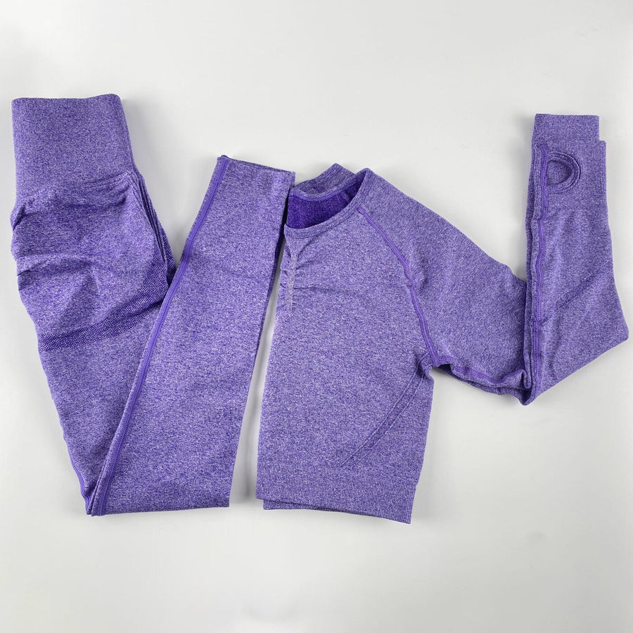 Women’s Seamless Long Sleeve Shirt +High Waist Leggings Set