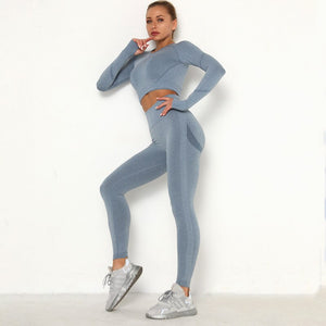Women’s Seamless Long Sleeve Shirt +High Waist Leggings Set