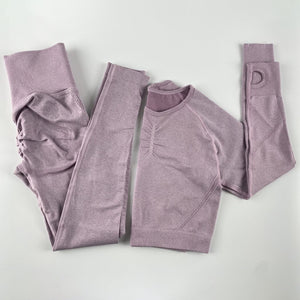 Women’s Seamless Long Sleeve Shirt +High Waist Leggings Set