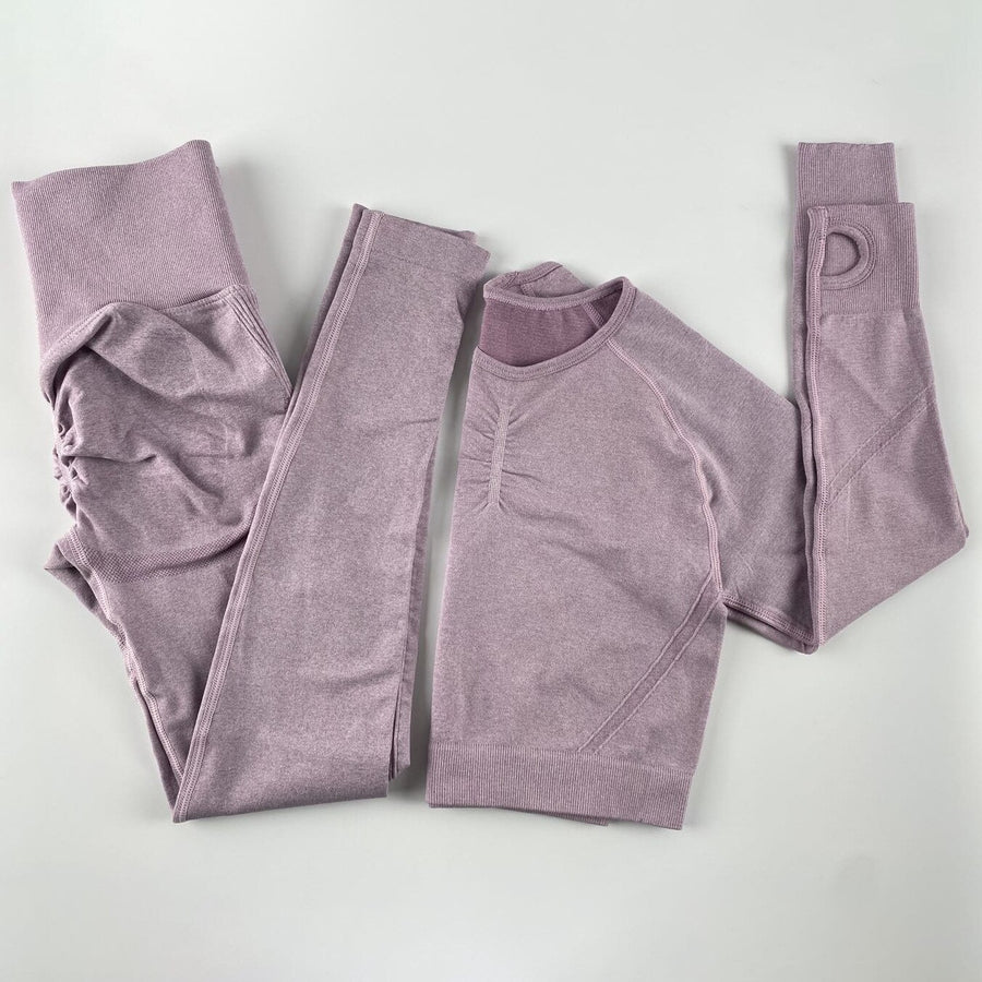 Women’s Seamless Long Sleeve Shirt +High Waist Leggings Set